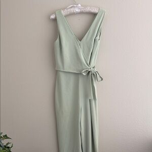 Sleeveless V-Neck Wrap Jumpsuit in Pale Sage